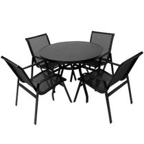 Jogo de Mesa Ripada Aluminio 4 Cadeiras Tela Sling Piscina e Jardim Jogo de Mesa Ripada Aluminio 4 Cadeiras Tela Sling Piscina e Jardim