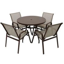 Jogo De Mesa Ripada Aluminio 4 Cadeiras Tela Sling Piscina Marrom
