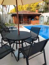 Jogo De Mesa Ripada Alumínio 4 Cadeiras Tela Sling Piscina