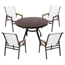Jogo de Mesa Ripada de 90cm com 4 Cadeiras Praia em Alumínio para Jantar, Piscina e Jardim Jogo de Mesa Ripada de 90cm com 4 Cadeiras Praia em Alumínio para Jantar, Piscina e Jardim