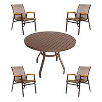 Jogo de mesa ripada de alumínio 4 cadeiras cactos tela sling para piscina jardim sala - Sarah Móveis