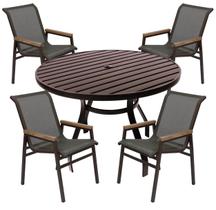 Jogo de Mesa Ripada Redonda 1,20m 4 Cadeiras Aluminio Para Área Piscina Jardim Externa