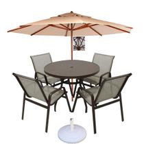 Jogo De Mesa Ripado E 4 Cadeiras De Alumínio E Tela Piscina