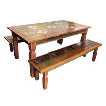 Jogo de Mesa Rústico Angelina em Madeira de Demolição - Cód 2295