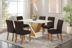 Jogo de Mesa Solus e 6 Cadeiras Vega Nature/Marrom - FdECOR