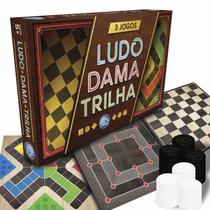 Jogo De Mesa Tabuleiro Dama Ludo Trilha Brinquedo Divertido 3 em 1