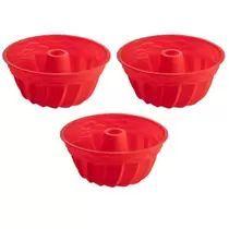 Jogo de Mini Forma Redonda em Silicone Vermelha 3PCS Jogo de Mini Forma Redonda em Silicone Vermelha 3PCS