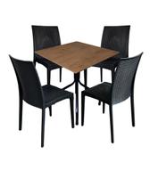 Jogo de Moema 70x70 Imbuia com 4 Cadeiras Rattan Preta