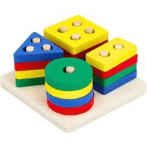 Jogo de montar de madeira brinquedo infantil atrativo Formas Geométricas didatico colorido