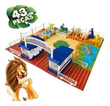 Jogo de Montar Infantil Meu Zoológico com Animais 43 peças Brinquedo Educativo Pedagógico