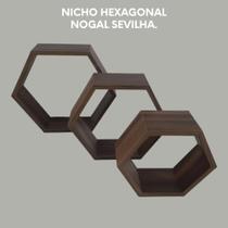 Jogo de nichos hexagonais mdf 15mm Nogal Terracota
