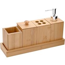 Jogo De Organizadores De Banheiro Lavabo Acessórios Porta Escova Pasta Algodão Sabonete Líquido Bandeja Resistente