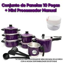 Jogo de Panela 10 Peças Roxo Mini Processador Manual