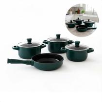 Jogo De Panela 4 Peças 100 Cerâmica Vai Ao Forno Frigideira Verde Fosco Matte