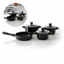 Jogo De Panela 4 Peças 100 por cento Cerâmica Vai Ao Forno Jogo com Frigideira Preto Jogo De Panela 4 Peças 100 por cento Cerâmica Vai Ao Forno Jogo com Frigideira Preto