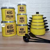 Jogo de Panela 5 Pçs Amarelo Kit Mantimentos Alumínio 5 Pçs Maisena Amarelo Espátulas - Aluminio AMJ