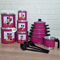 Jogo de Panela 5 Pçs Rosa Pink Ferv Kit Mantimentos Alumínio 5 Pçs Minnie e Mickey Rosa Pink Espátulas - Jolitex
