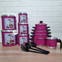 Jogo de Panela 5 Pçs Rosa Pink Ferv Kit Mantimentos Alumínio 5 Pçs Vaca Rosa Pink Espátulas