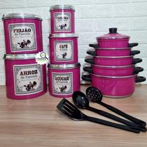 Jogo de Panela 5 Pçs Rosa Pink Kit Mantimentos Alumínio 5 Pçs Fazenda Rosa Pink Espátulas