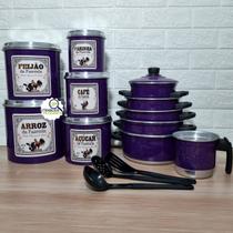 Jogo de Panela 5 Pçs Roxo Ferv Kit Mantimentos Alumínio 5 Pçs Fazenda Roxo Espátulas