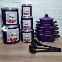 Jogo de Panela 5 Pçs Roxo Kit Mantimentos Alumínio 5 Pçs Flor 2 Roxo Espátulas