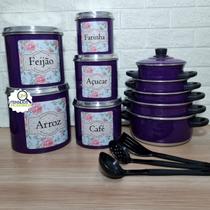 Jogo de Panela 5 Pçs Roxo Kit Mantimentos Alumínio 5 Pçs Flor 3 Roxo Espátulas