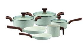 Jogo De Panela 6 Pçs Cerâmica Antiaderente Fundo Triplo Fogão Indução Mimo Style Pratic Cook Marmol