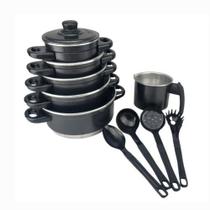 jogo de panela 6 peças com 4 espatulas preto craqueado