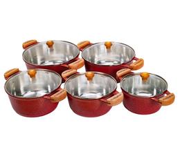 Jogo de panela aluminio grosso batido vermelha tampa vidro