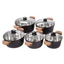 Jogo de panela alumínio grosso fundido preto tampa de vidro Jogo de panela alumínio grosso fundido preto tampa de vidro