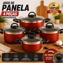 Jogo de panela antiaderente 5 camadas de teflon 4 peças tampa de vidro Jogo de panela antiaderente 5 camadas de teflon 4 peças tampa de vidro