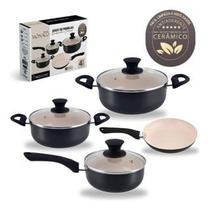 Jogo de Panela Antiaderente Cerâmica com Tampa de Vidro 4 Peças Revestimento Interno Cerâmico Jogo de Panela Antiaderente Cerâmica com Tampa de Vidro 4 Peças Revestimento Interno Cerâmico