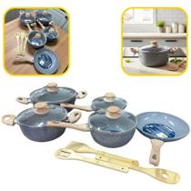 Jogo de Panela Antiaderente com Cabo de Madeira 8 Peças Sortida