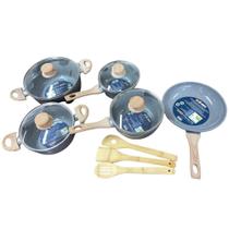 Jogo de Panela Antiaderente com Cabo de Madeira 8 Peças - Sortida