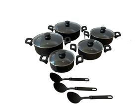 jogo de panela antiaderente grossa com tampa de vidro, brinde 3 colheres de silicone.