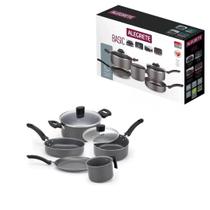 Jogo De Panela Basic 5 Pçs Alegrete Cinza C/ Tampa de Vidro