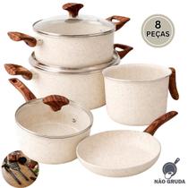 Jogo De Panela Caçarola Antiaderente Alumínio Grosso Tampa De Vidro 8 Peças Vanilla Petra Multiflon