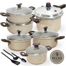 Jogo de Panela Caçarola E Panela de Pressão Antiaderente Alumínio Tampa de Vidro 9 Peças Vanilla Jogo de Panela Caçarola E Panela de Pressão Antiaderente Alumínio Tampa de Vidro 9 Peças Vanilla
