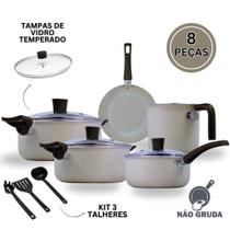 Jogo de Panela Caçarola Frigideira Caneca Antiaderente 8pçs Cor Bege Multiflon Jogo de Panela Caçarola Frigideira Caneca Antiaderente 8pçs Cor Bege Multiflon