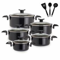 Jogo de Panela Caçarola Indução e Gás Antiaderente 13 Pçs Preto