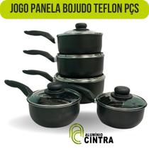 JOGO DE PANELA CAÇAROLA TEFLON ANTIADERENTE C/5 CAMADAS NÃO GRUDA 01 CABO -TAMPA VIDRO 05 Peças - ALUMINIO CINTRA