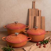 Jogo De Panela Cerâmica Antiaderente Fogões E Forno Florença Laranja 2,7L/3,4L/7L Lehavi