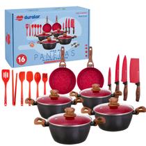 Jogo De Panela Cerâmica Antiaderente Indução 16 Pçs Fogão Cooktop Vermelho Duralar