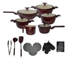Jogo De Panela Cerâmica Premium 20 Pç - Antiaderente Marrom Marrom-escuro Jogo De Panela Cerâmica Premium 20 Pç - Antiaderente Marrom Marrom-escuro