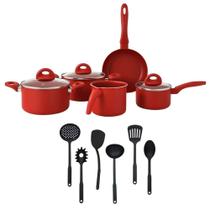 Jogo de Panela Champs Elysèes Antiaderente Marmorizado Vermelho - 14 peças