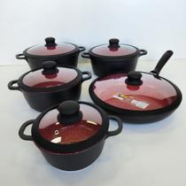 Jogo de Panela Classic Importadas Antiaderente Revestimento Cerâmico Fogão Indução Preta/Vermelho