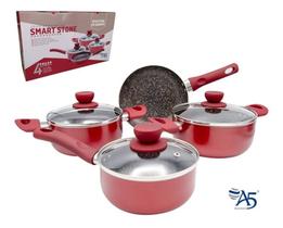 Jogo de Panela com 4 Peças Antiaderente com Revestimento Granito Vermelho A5