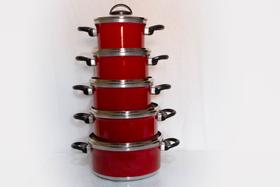 Jogo de panela com tampa de vidro vermelho