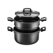 Jogo de Panela Cozimento a Vapor 3L Antiaderente 3x1 Pegadores Antitérmico Cozivapor MTA cor:grafite