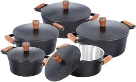 jogo de panela de alumínio batido Gimenes com 5 peças cinza craquilado